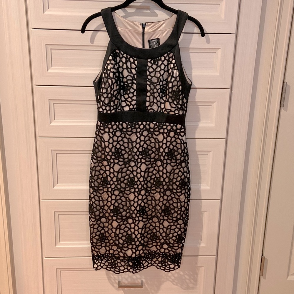 JAX satin cream & black cocktail dress